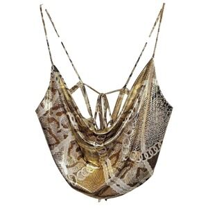 Windsor Womens Crop Tank Size L Snakeskin Metallic Gold Chrome Y2K Going Out NWT